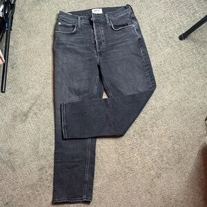 Agolde Riley Crop Distressed Black Slim Woman’s Button Down Denim Jeans